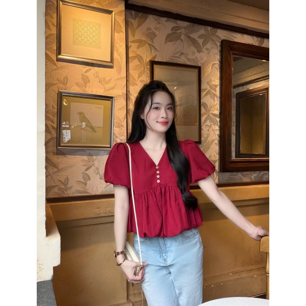 Áo kiểu hottrend Nữ cổ V áo bí trẻ trung TL.Online Shop -A192