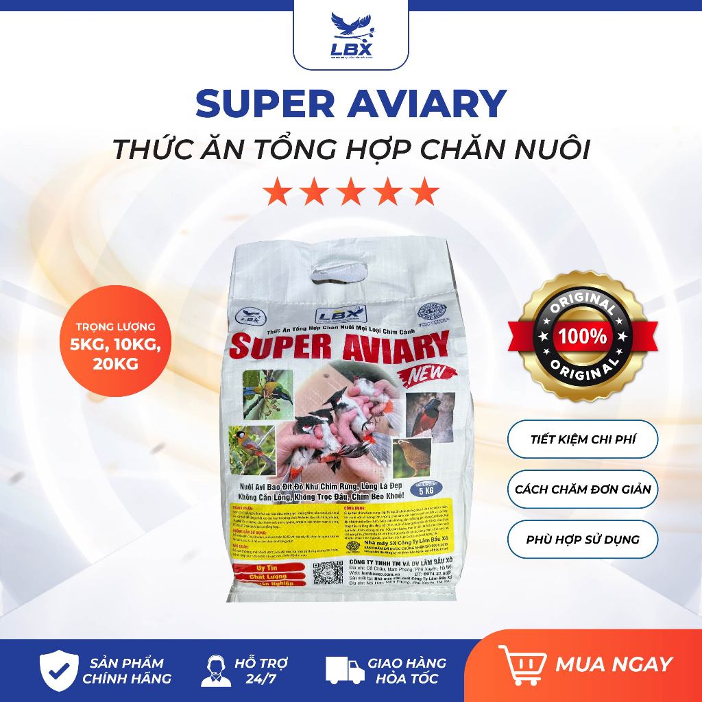 Cám chim cảnh Super Aviary Lâm Bầu Xô tổng hợp dinh dưỡng, hỗ trợ tăng đề kháng, nuôi số lượng lớn