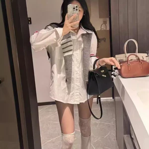 Áo Sơ Mi Dài Tay Phối 3 Sọc Kèm Khăn Choàng ❤️
