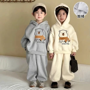 Bộ nỉ hoodie gấu cho bé trai bé gái – đồ bộ thu đông trẻ em siêu ấm