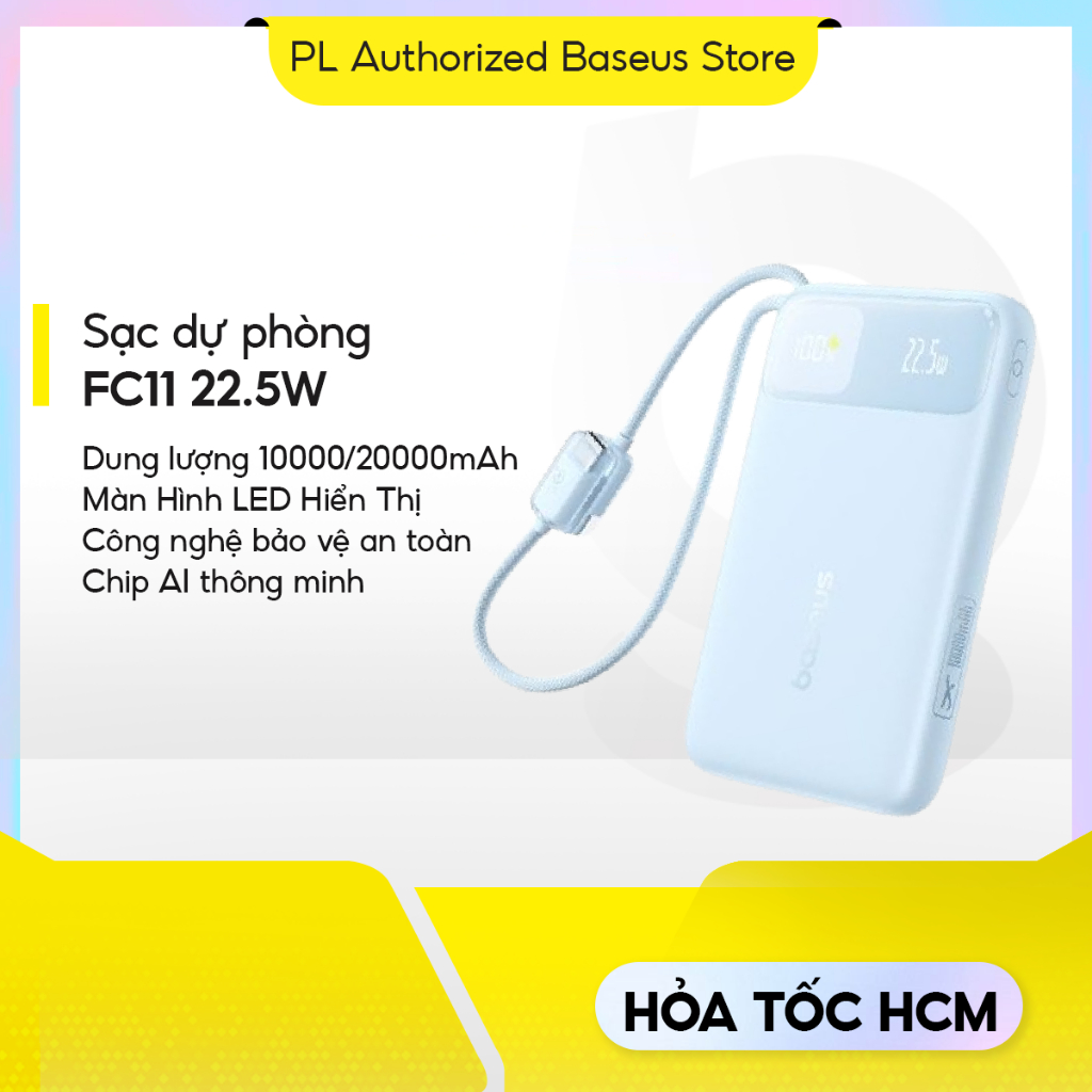 Sạc Dự Phòng Baseus FC11 10000/20000mAh 22.5W PD Tích Hợp 2 Dây Cáp 4 Cổng sạc ra khóa liên động | BigBuy360 - bigbuy360.vn