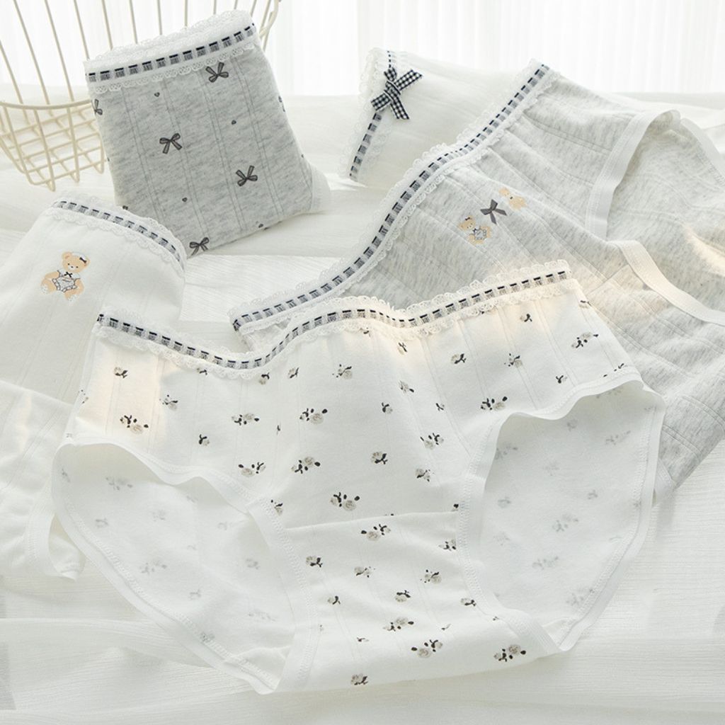 Quần lót nữ cotton cao cấp cạp vừa bo chun tôn dáng co giãn tốt họa tiết gấu đáng yêu LANIXA L1129
