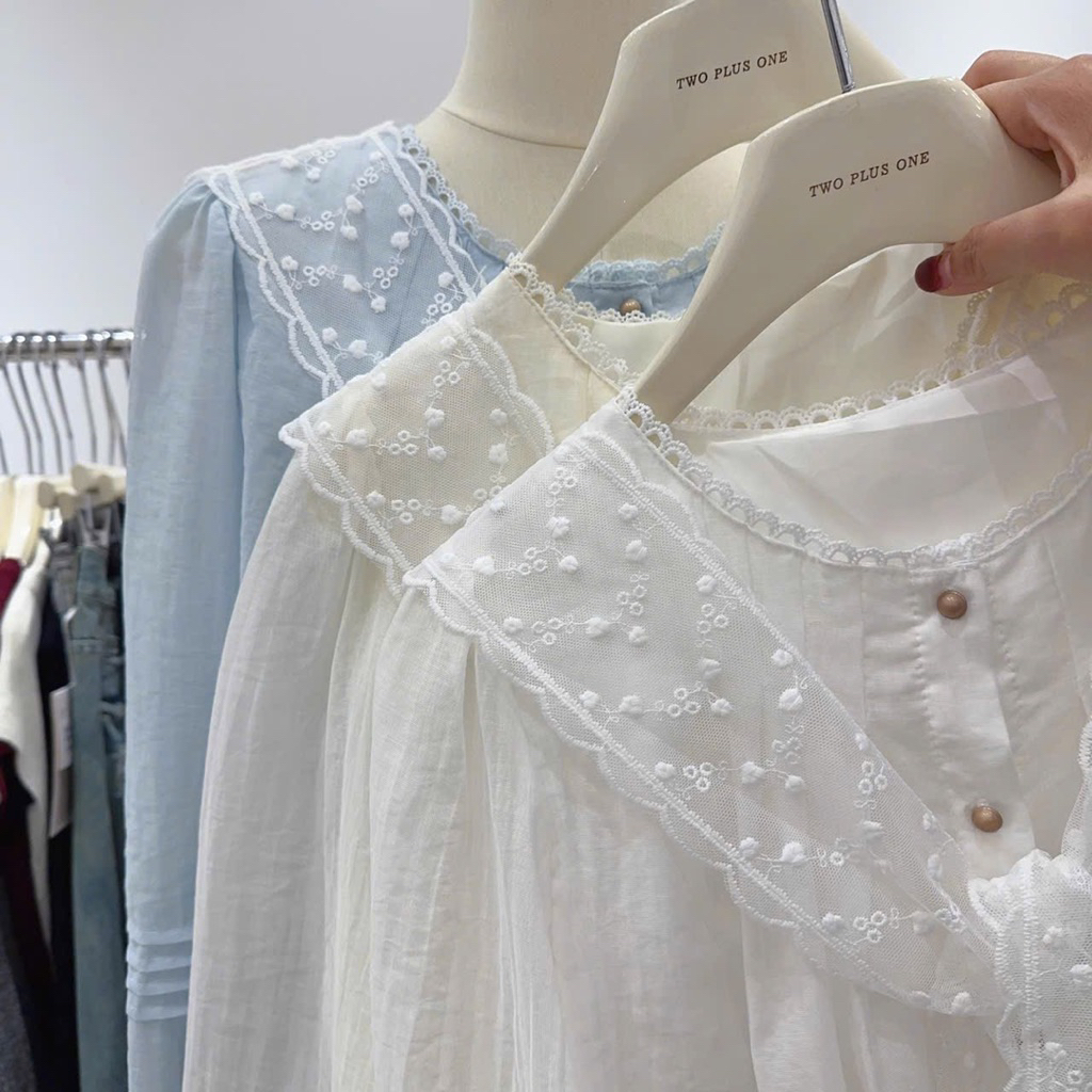 [ OOrder 7-15n] Áo BaByDoll Cổ Tàu Kèm Khăn Quàng Ren Hoa Nhí❤️