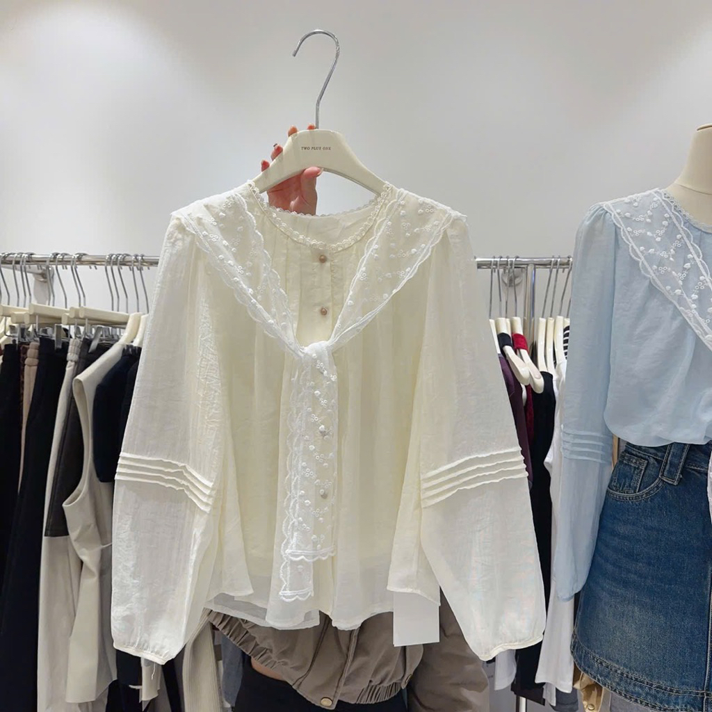 [ OOrder 7-15n] Áo BaByDoll Cổ Tàu Kèm Khăn Quàng Ren Hoa Nhí❤️