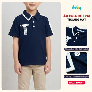 Áo polo bé trai ILABY cổ bẻ phối sọc vai chất liệu lacoste co giãn thấm hút mồ hôi tốt size đại từ 9-40kg [3414]