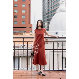 SWANLAKE | Váy Đầm Nữ Suông Sát Nách Cổ Tròn Đuôi Cá Vải Linen Thêu Hoa Cao Cấp Thanh Lịch D13313