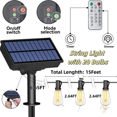 Đèn Sân Vườn Năng Lượng Mặt Trời ST38 - Đèn LED Vintage Chống Nước I Dây Đèn Giáng Đèn Trang Trí Vườn, Đèn Chùm Solar