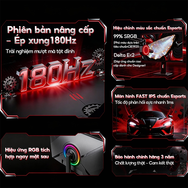 Màn Hình Gaming 27 Inch 2K QHD 180Hz – Chân Đế Nâng Hạ Xoay Dọc 16:9, Tặng Cáp HDMI