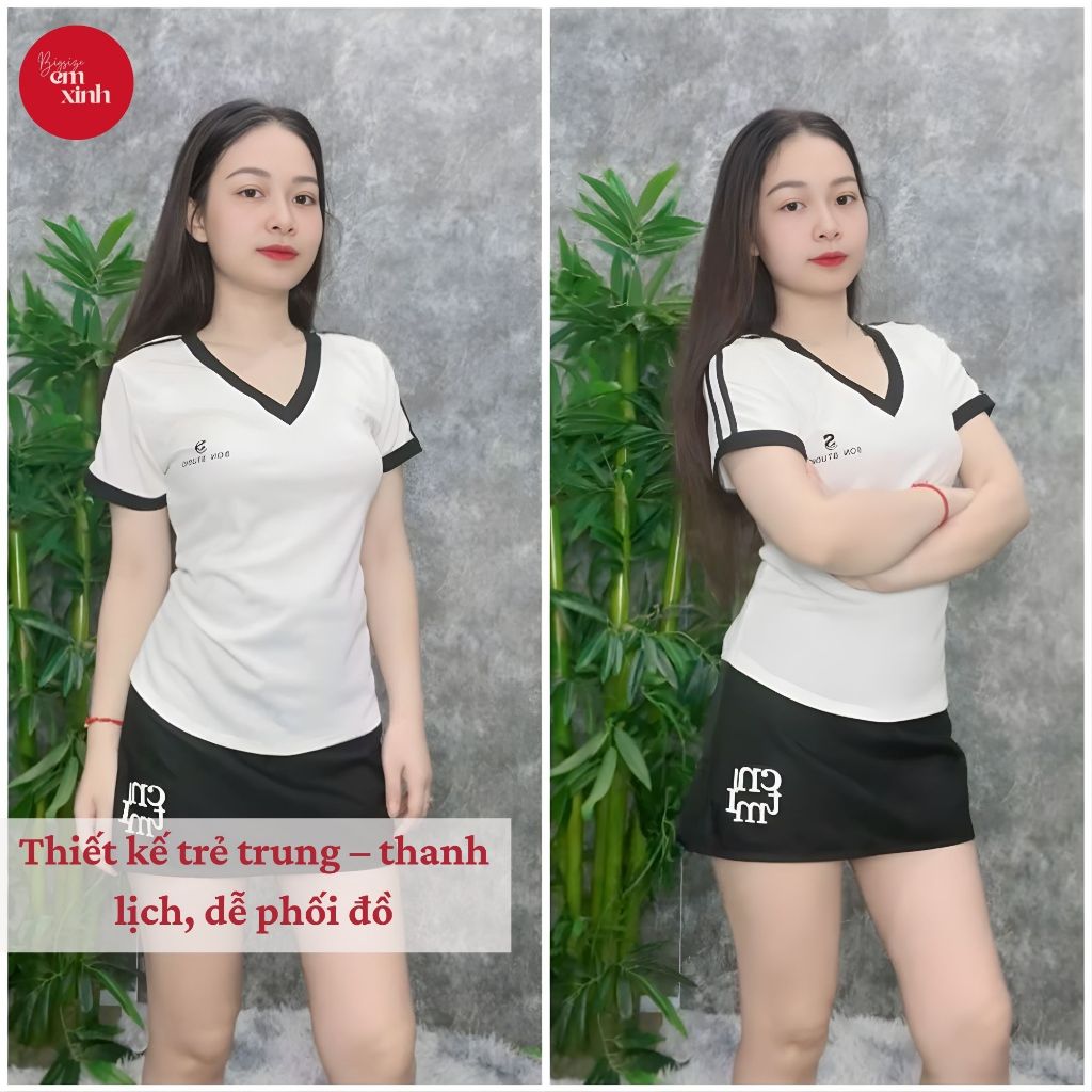 Set Nữ Cổ Tim Chân Váy Chữ A In Chữ – Set Váy Nữ Bigsize Freesize 50–90kg | BS042- Em Xinh Bigsize
