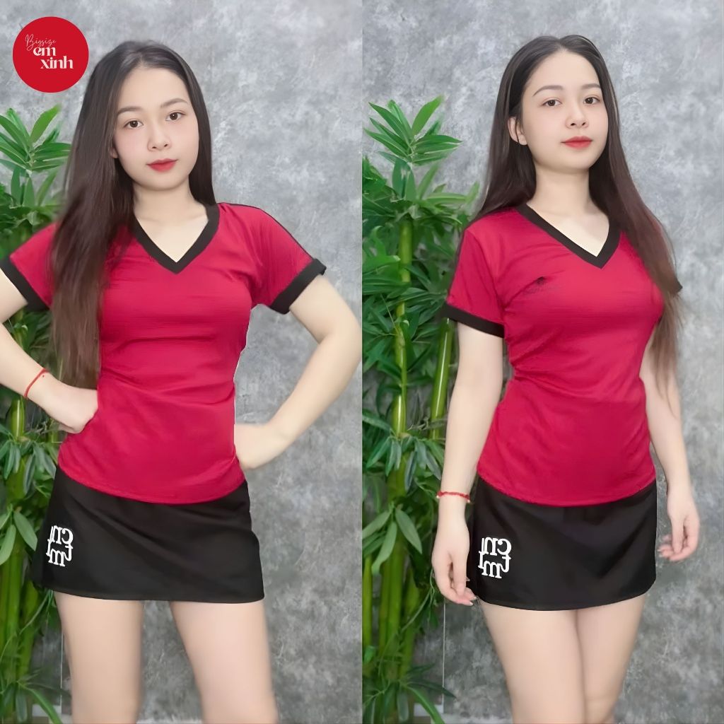 Set Nữ Cổ Tim Chân Váy Chữ A In Chữ – Set Váy Nữ Bigsize Freesize 50–90kg | BS042- Em Xinh Bigsize