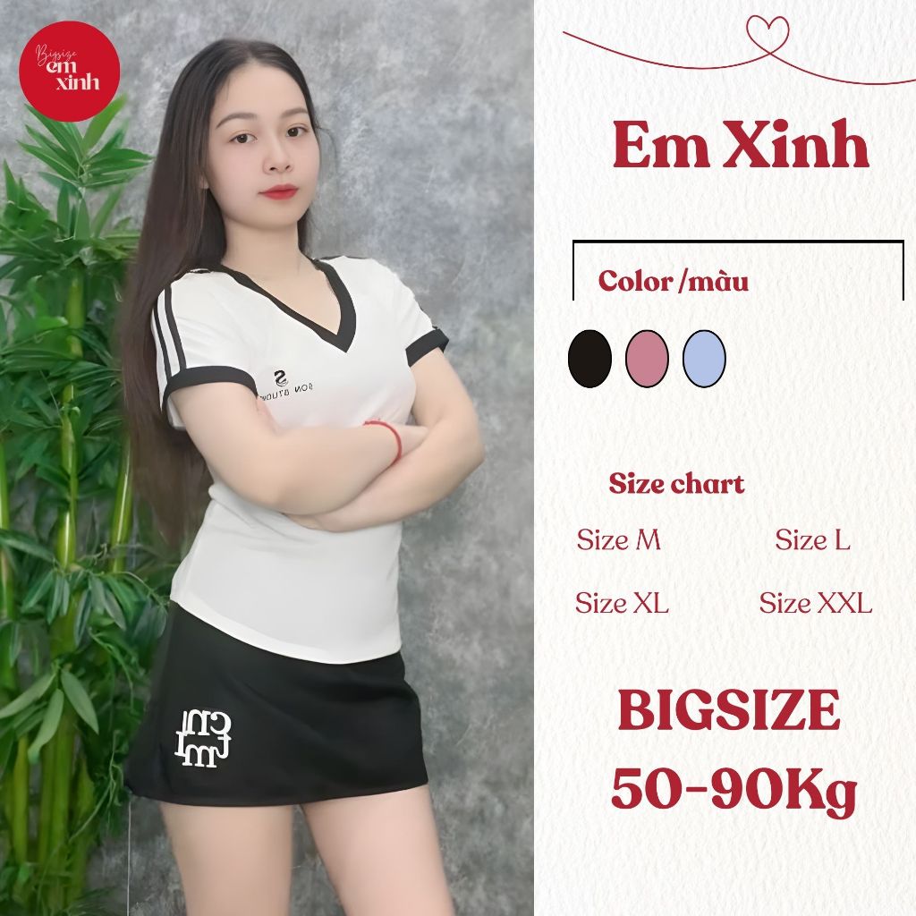 Set Nữ Cổ Tim Chân Váy Chữ A In Chữ – Set Váy Nữ Bigsize Freesize 50–90kg | BS042- Em Xinh Bigsize
