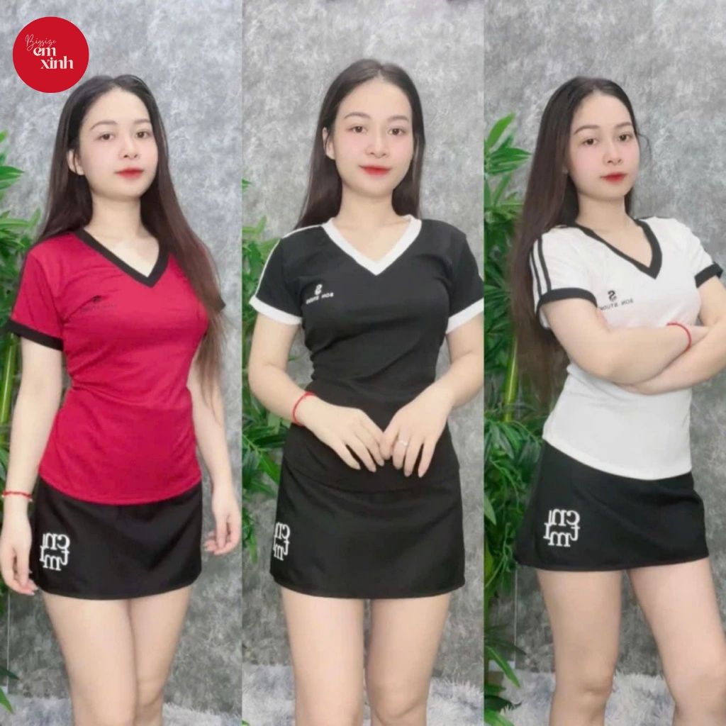 Set Nữ Cổ Tim Chân Váy Chữ A In Chữ – Set Váy Nữ Bigsize Freesize 50–90kg | BS042- Em Xinh Bigsize