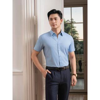 [T7_SALE 30%_HT] Áo Sơ Mi Nam Ngắn Tay Xanh Họa Tiết 9SMCH513XAH Biluxury Form SlimFit Kháng Khuẩn Bền Màu