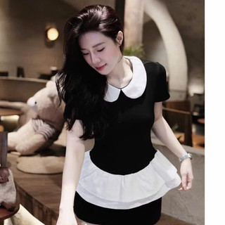 Áo Thun Cổ Sen Chất Mịn Phối Belum Dáng Tiểu Thư Nhẹ Nhàng