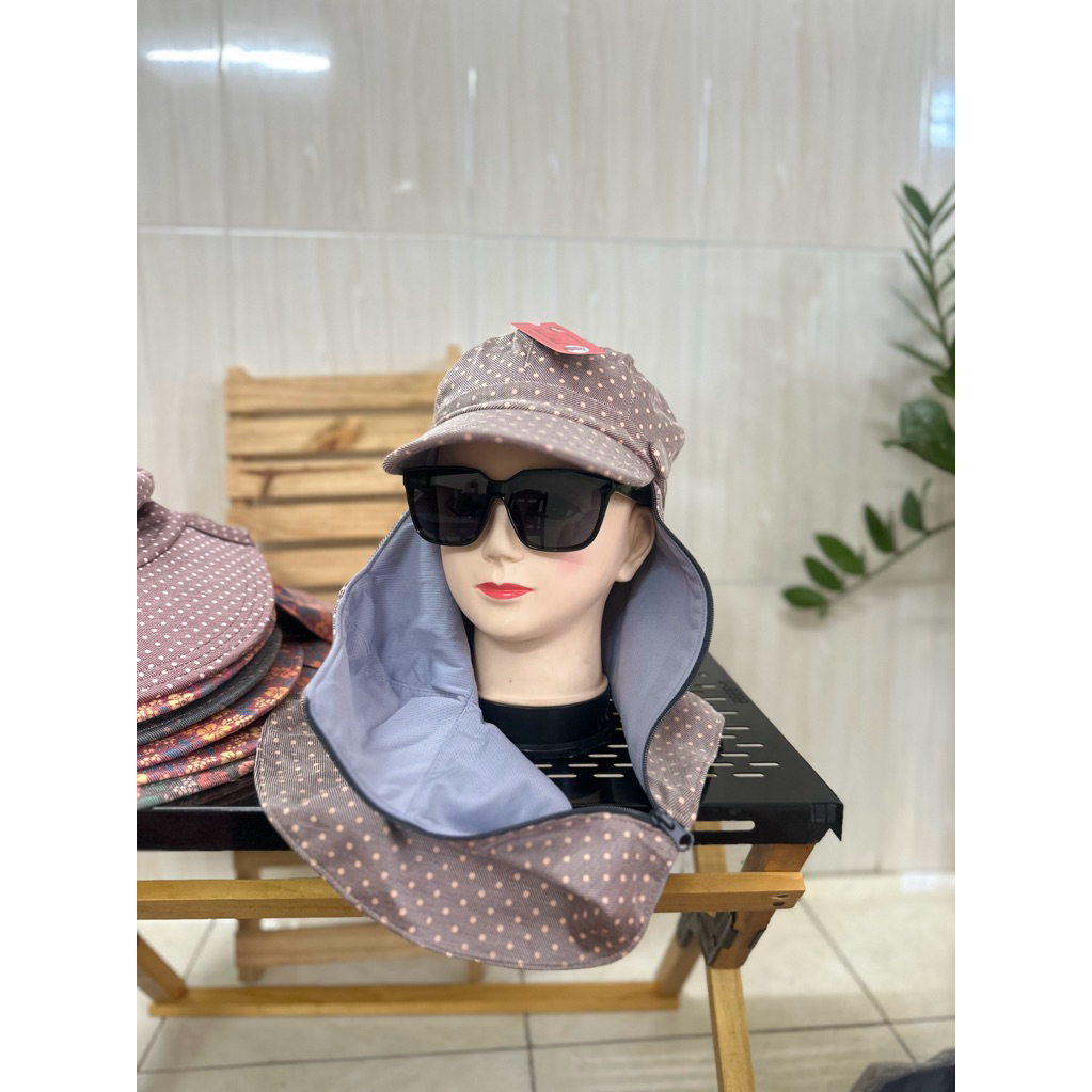 Nón mũ chống nắng khẩu trang che kín mặt, vải mát dễ thở, miếng dán/dây kéo thời trang