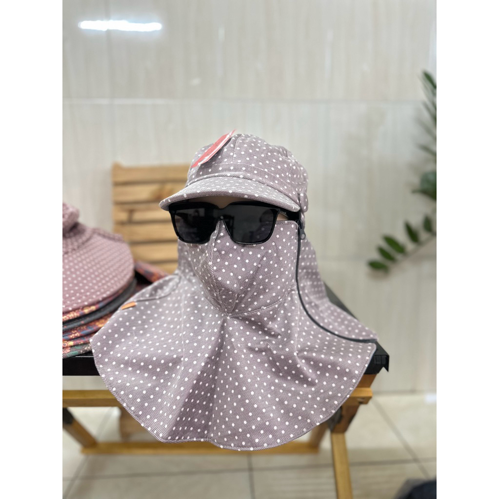Nón mũ chống nắng khẩu trang che kín mặt, vải mát dễ thở, miếng dán/dây kéo thời trang