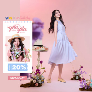 [THANH THỦY x YODY] Váy midi cổ tròn YODY nhúng tầng dáng dài rút eo vintage chất Chiffon Naia WCDR26S088