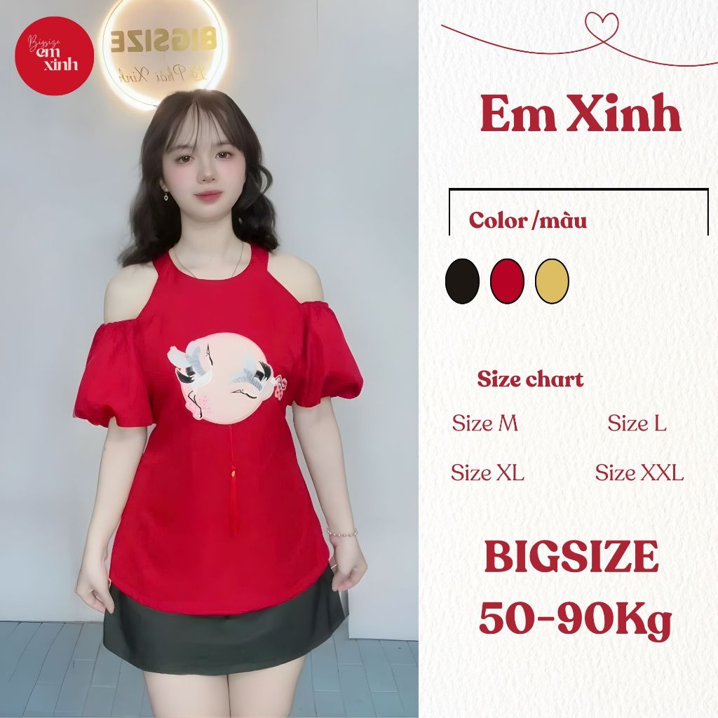 Set Nữ Cổ Yếm Hở Vai Tay Phồng Chân Váy Chữ A – Set Váy Nữ Bigsize Freesize 45–95kg | BS058- Em Xinh Bigsize