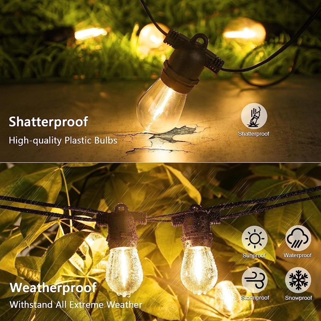 Dây đèn LED S14 Powdeom dài 10-30M, chống nước IP65,  đèn trang trí vườn, hàng rào, cắm trại