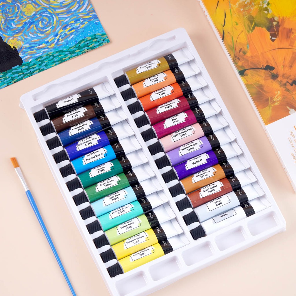 [Tặng Khay Vẽ] Màu Nước Acrylic Tuýp 12ml Classmate Màu Gouache 24 Màu Chất Mịn Dễ Tán, Độ Che Phủ Cao, Vẽ Đa Chất Liệu