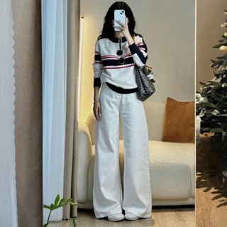 Quần Kaki Nữ trơn Cạp Cao Jean Trắng ống rộng dáng suông đứng Avo Avocado chất Kaki Bò Dáng dài Lưng Cao