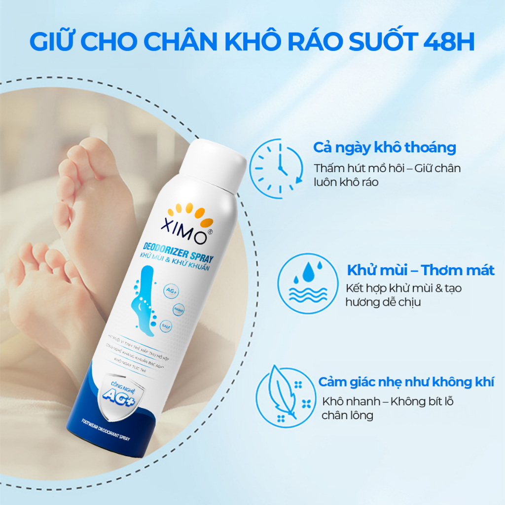 Xịt thơm chân Ximo 200ml giúp khử mùi hôi chân và khử mùi giày ngăn tiết mồ hôi và vi khuẩn gây mùi