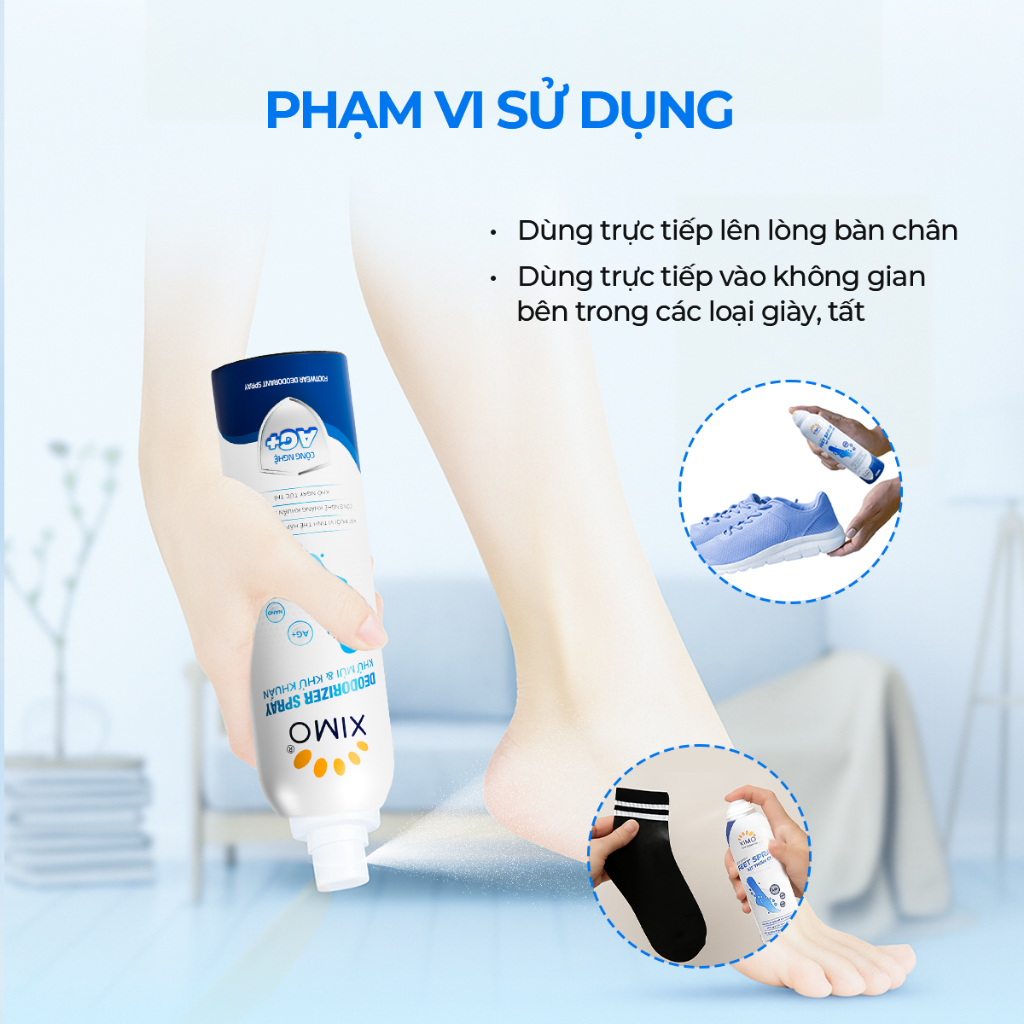 Xịt thơm chân Ximo 200ml giúp khử mùi hôi chân và khử mùi giày ngăn tiết mồ hôi và vi khuẩn gây mùi