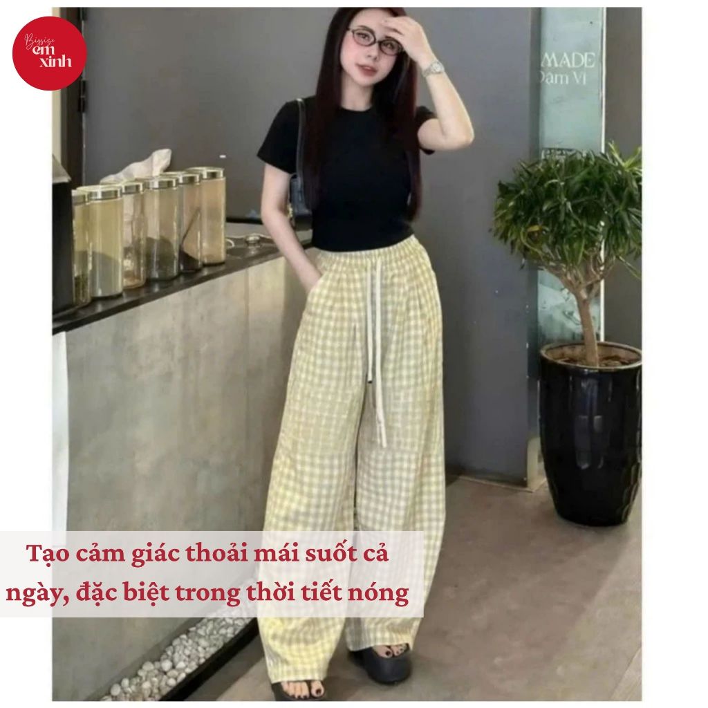 Quần Ống Rộng Nữ Họa Tiết Chất Đũi – Quần Dài Nữ Freesize Bigsize 45–80kg | BS079- Em Xinh Bigsize