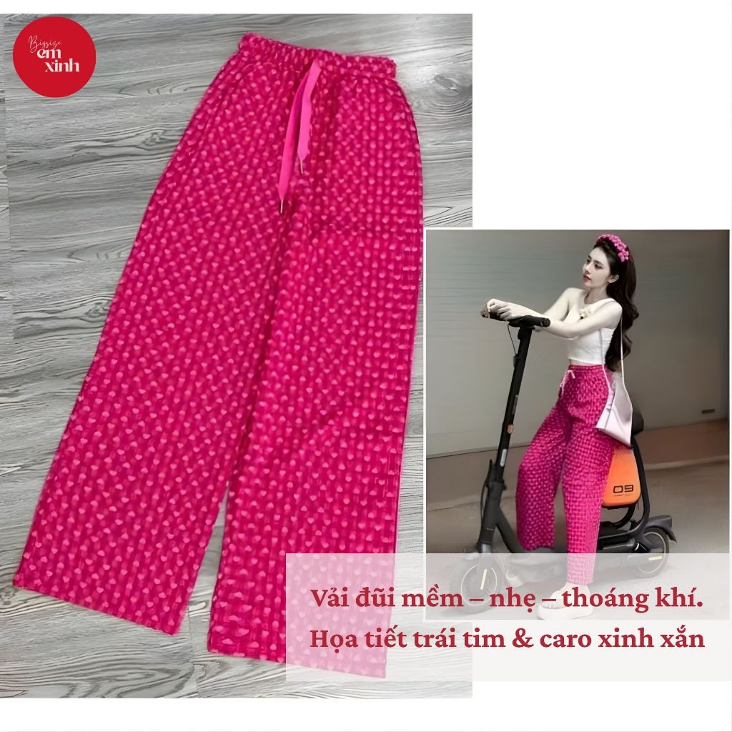Quần Ống Rộng Nữ Họa Tiết Chất Đũi – Quần Dài Nữ Freesize Bigsize 45–80kg | BS079- Em Xinh Bigsize
