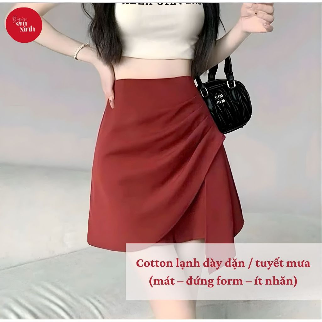 Quần Giả Váy Nữ Vạt Xéo Cotton Lạnh Dày Dặn – Quần Váy Nữ Freesize Bigsize 45–90kg | BS085- Em Xinh Bigsize