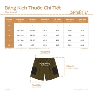 3PhầnTư - Quần Short Đa Năng Phối Túi Lưới Vải Taslan Dù Gió Nhăn Thấm Hút Co Giãn Nhẹ Gọn - BSHM25002