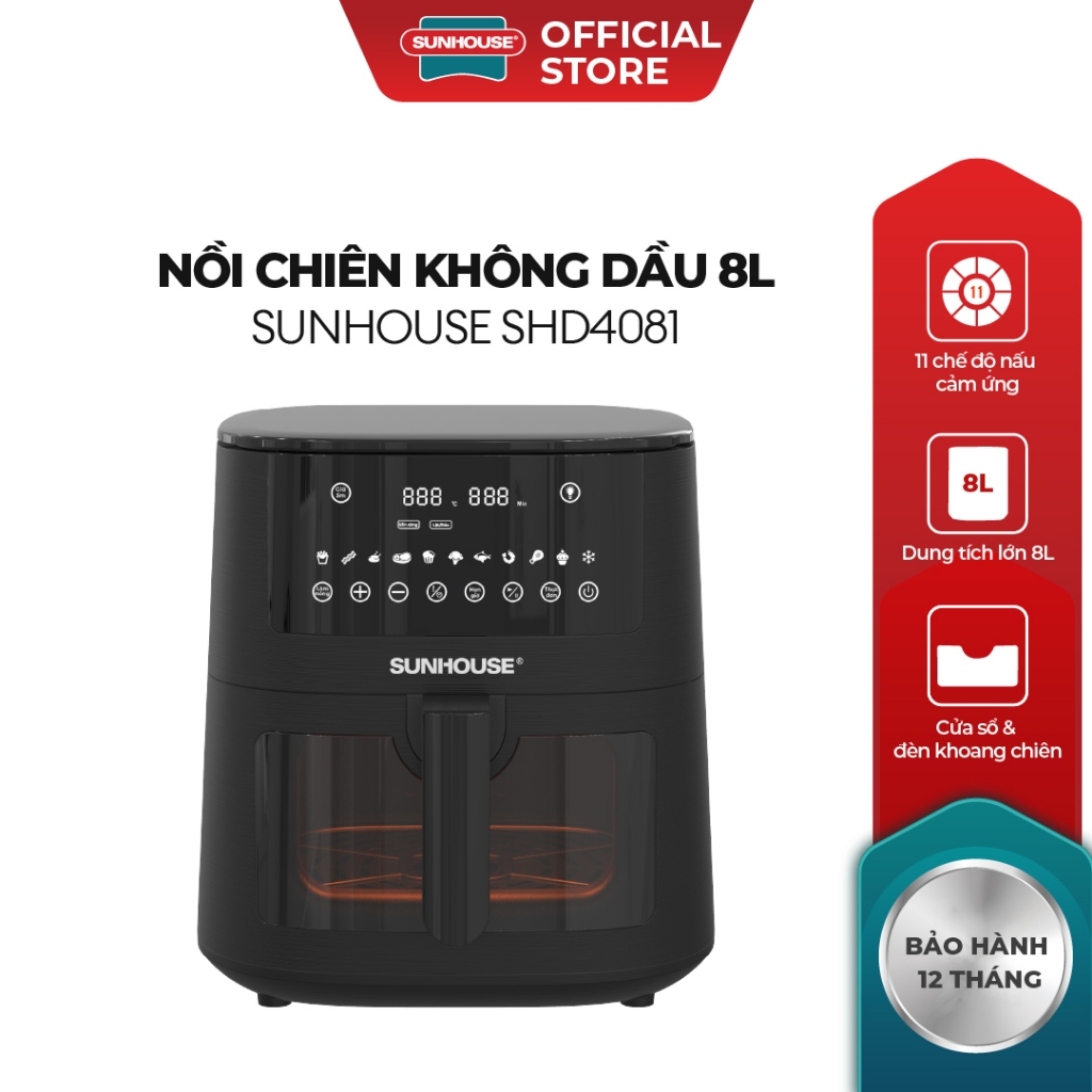 Nồi chiên không dầu 8L Sunhouse SHD4081 -Nướng gà nguyên con - Khoang chiên trong suốt - Hẹn giờ đến 15h | BigBuy360 - bigbuy360.vn