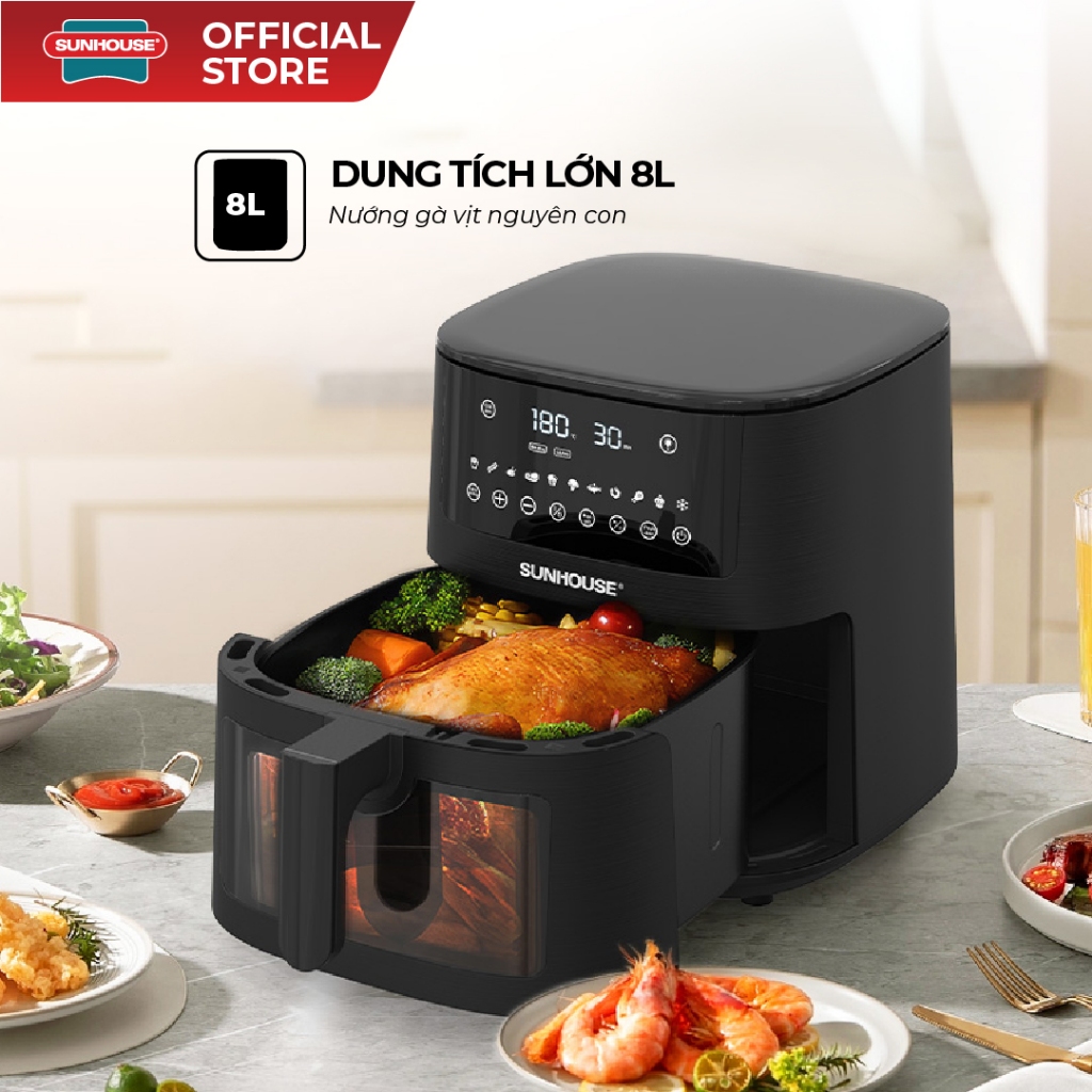 Nồi chiên không dầu 8L Sunhouse SHD4081 -Nướng gà nguyên con - Khoang chiên trong suốt - Hẹn giờ đến 15h | BigBuy360 - bigbuy360.vn