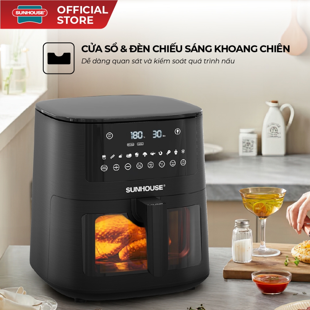 Nồi chiên không dầu 8L Sunhouse SHD4081 -Nướng gà nguyên con - Khoang chiên trong suốt - Hẹn giờ đến 15h | BigBuy360 - bigbuy360.vn