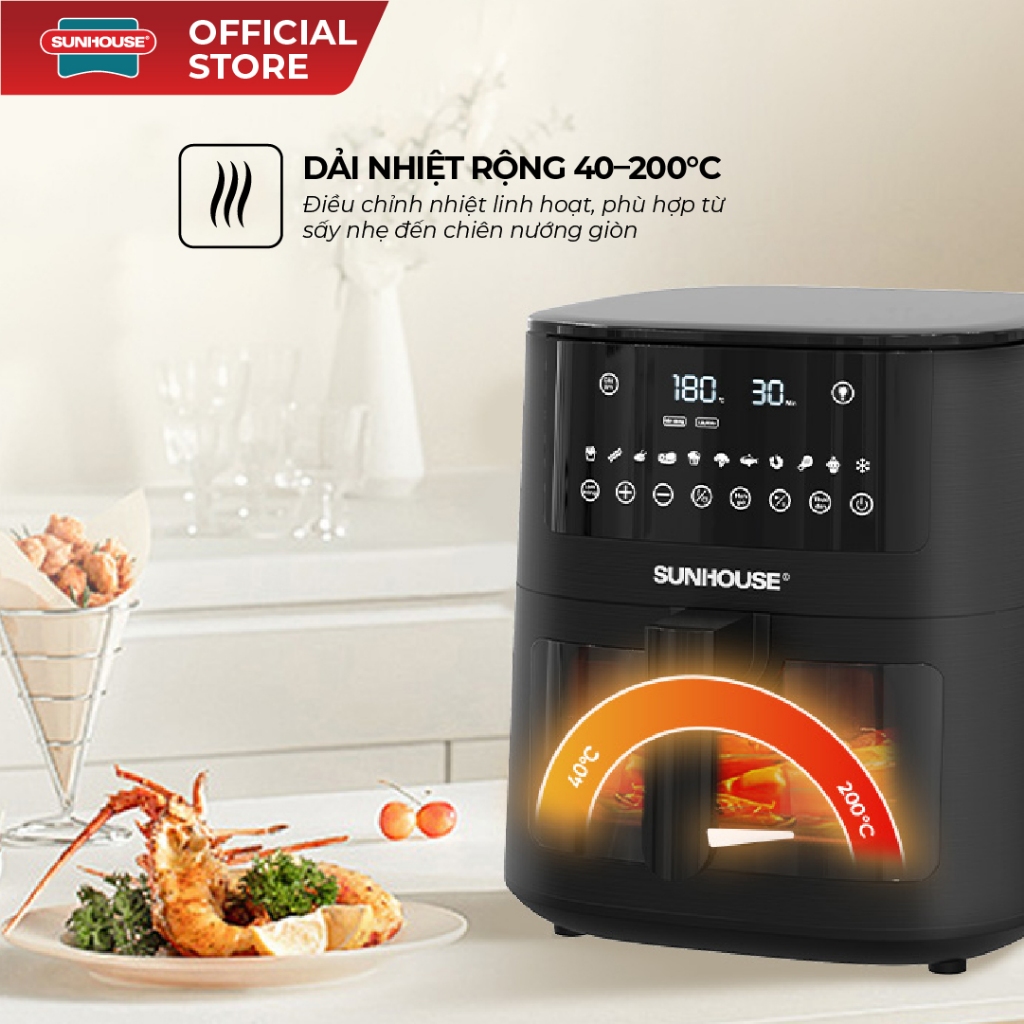 Nồi chiên không dầu 8L Sunhouse SHD4081 -Nướng gà nguyên con - Khoang chiên trong suốt - Hẹn giờ đến 15h | BigBuy360 - bigbuy360.vn