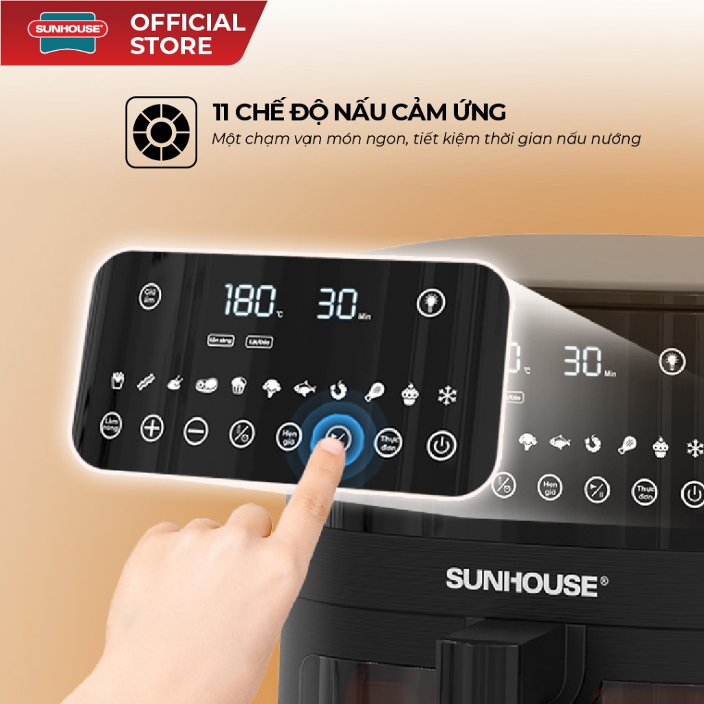 Nồi chiên không dầu 8L Sunhouse SHD4081 -Nướng gà nguyên con - Khoang chiên trong suốt - Hẹn giờ đến 15h | BigBuy360 - bigbuy360.vn