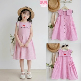Váy Lá Cổ Thêu Cherry AZD620 – Váy Bé Gái Cổ Lá Thêu, Form Xòe Dịu Dàng