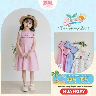 Váy Lá Cổ Thêu Cherry AZD620 – Váy Bé Gái Cổ Lá Thêu, Form Xòe Dịu Dàng