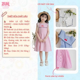 Váy Lá Cổ Thêu Cherry AZD620 – Váy Bé Gái Cổ Lá Thêu, Form Xòe Dịu Dàng