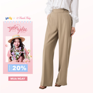 [SALE OFF] Quần âu nữ YODY Suông Đứng Cạp Trang Trí Đai ống rộng thoáng mát thoải mái QAN7108