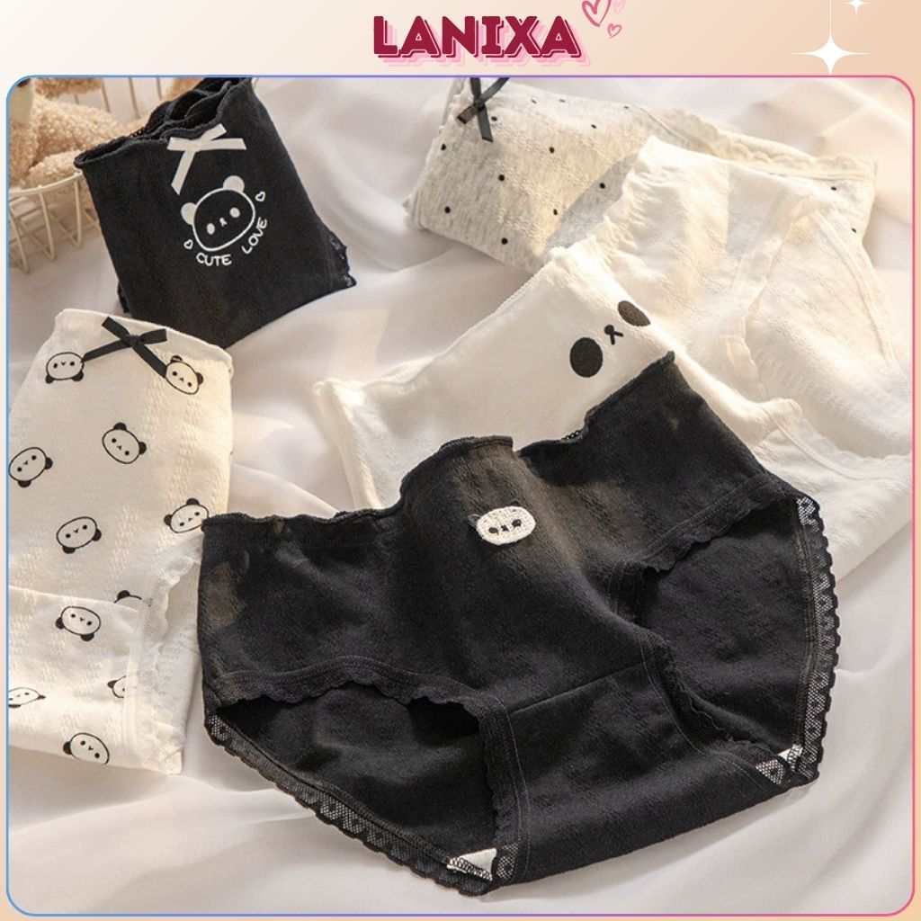 Quần lót nữ cotton cao cấp kháng khuẩn co giãn linh hoạt đính nơ xinh xắn họa tiết cute LANIXA L1172