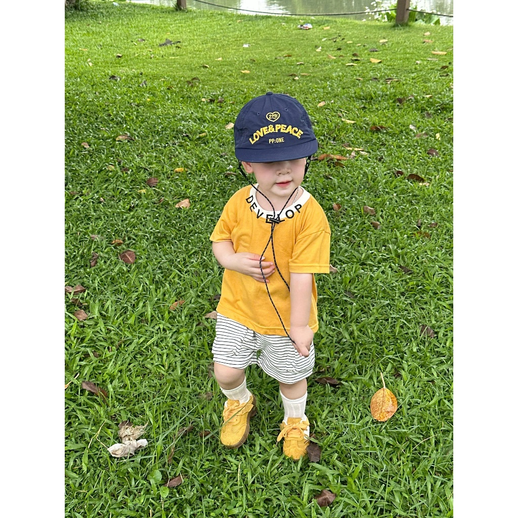 Set bộ cộc tay bé trai Miniumbaby in chữ mix quần túi hộp cá tính, chất liệu cotton mềm mịn SB2310