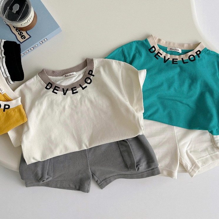 Set bộ cộc tay bé trai Miniumbaby in chữ mix quần túi hộp cá tính, chất liệu cotton mềm mịn SB2310