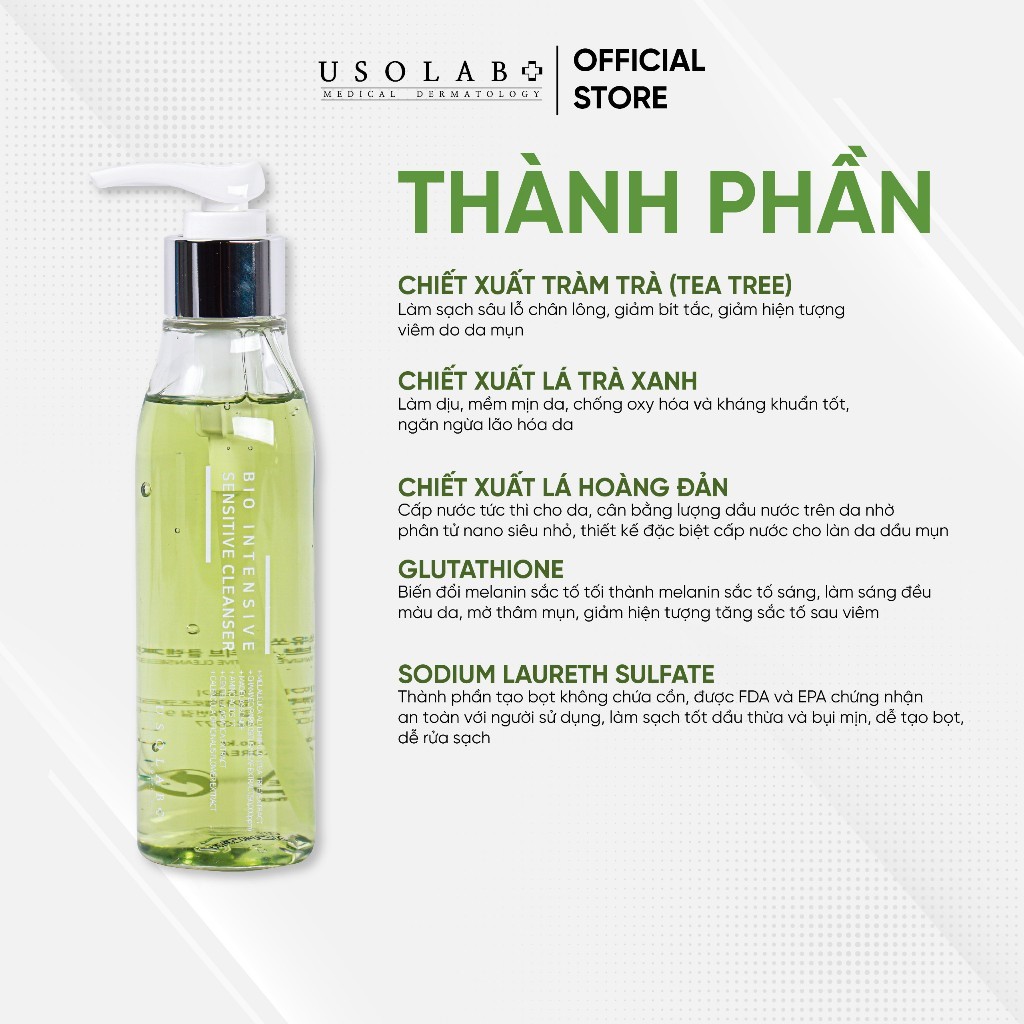 Sữa rửa mặt da dầu mụn, lỗ chân lông to USOLAB - Bio Intensive Sensitive Cleanser 120ml
