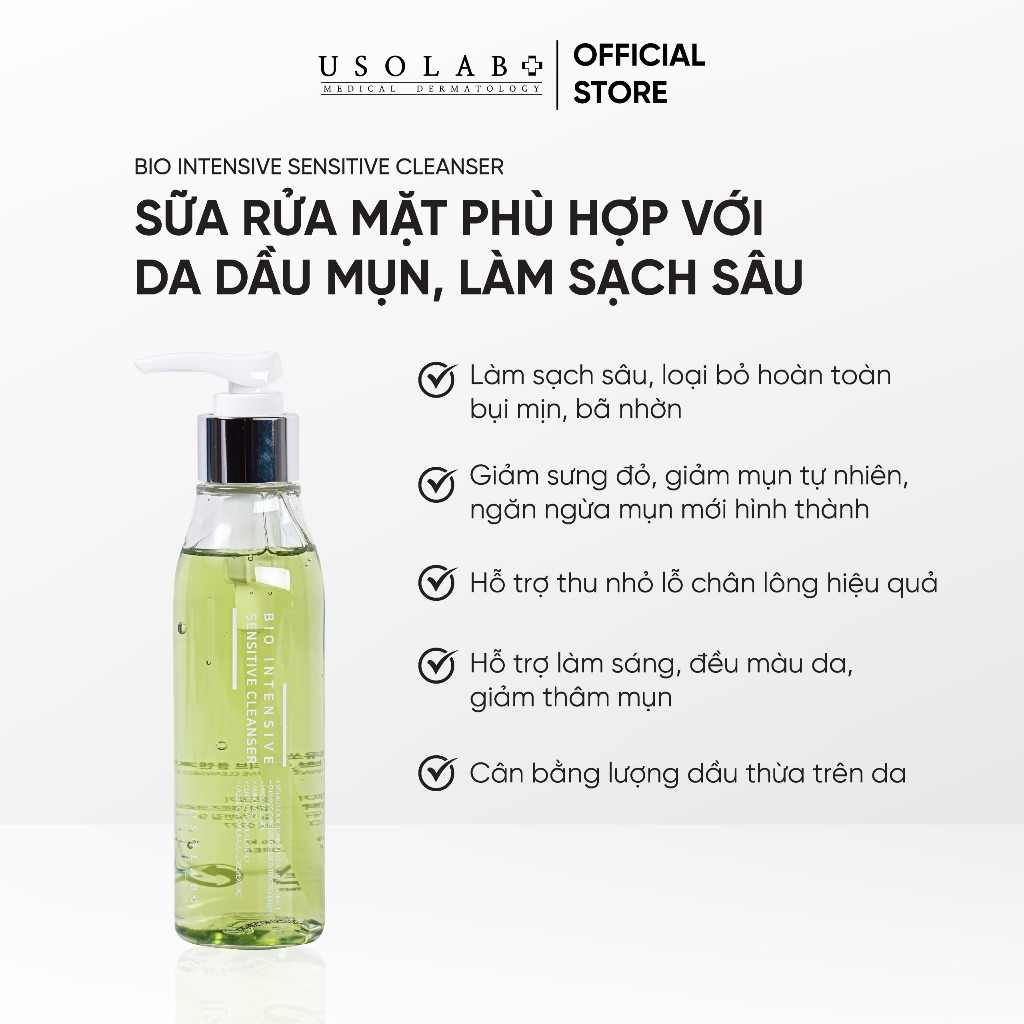 Sữa rửa mặt da dầu mụn, lỗ chân lông to USOLAB - Bio Intensive Sensitive Cleanser 120ml