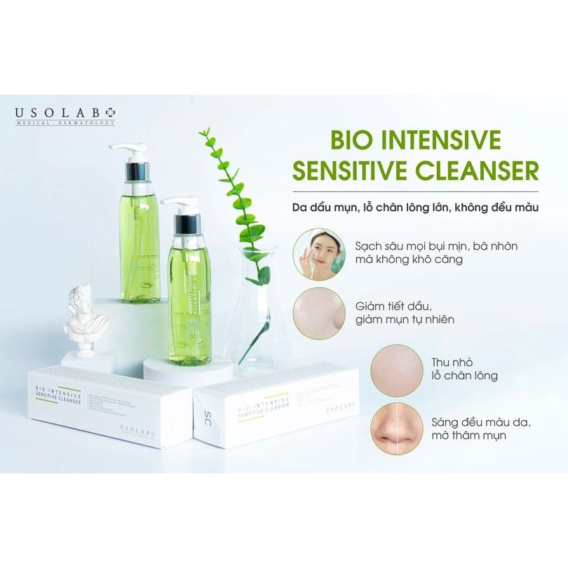 Sữa rửa mặt da dầu mụn, lỗ chân lông to USOLAB - Bio Intensive Sensitive Cleanser 120ml