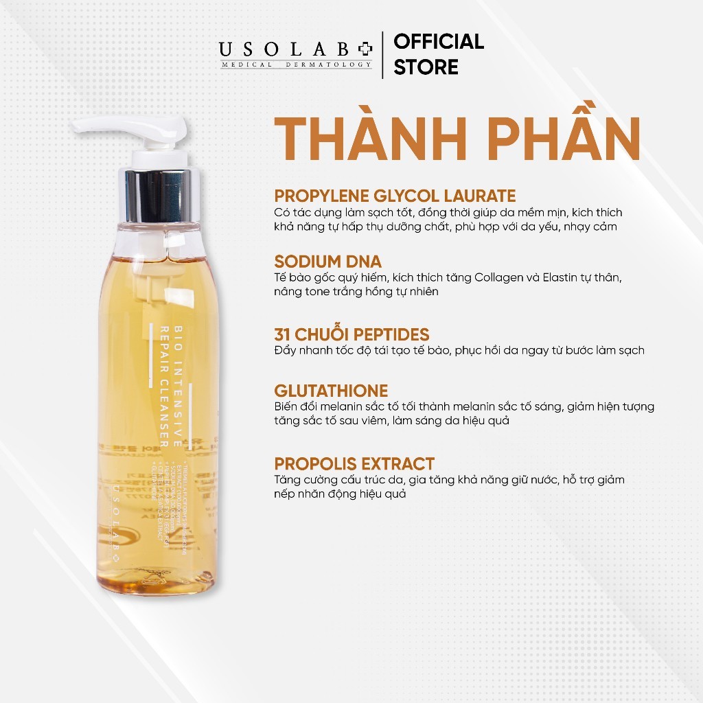 Sữa rửa mặt USOLAB Bio Intensive Repair Cleanser phục hồi tế bào gốc, dịu nhẹ 150ml