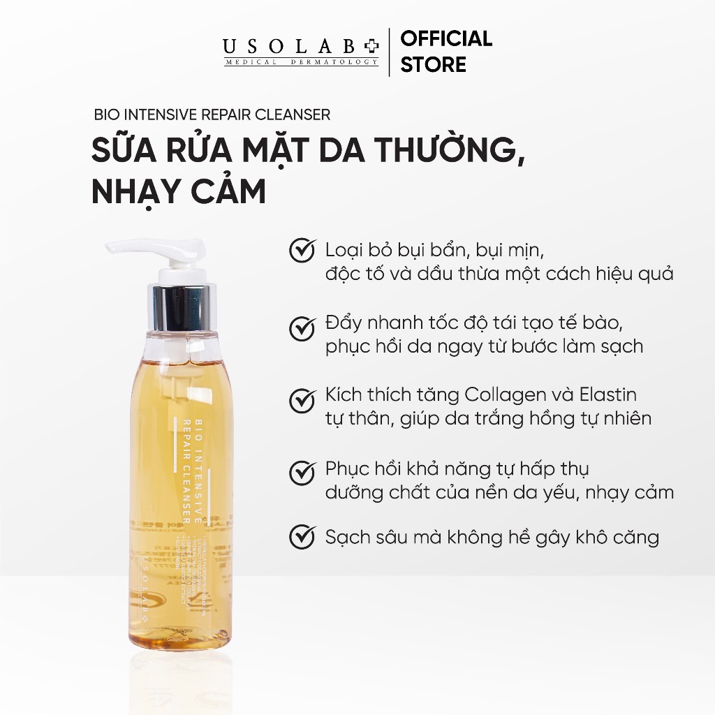 Sữa rửa mặt USOLAB Bio Intensive Repair Cleanser phục hồi tế bào gốc, dịu nhẹ 150ml