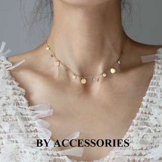 Dây chuyền choker nữ titan sequin xích phối mặt tròn to nhỏ 3 màu mạ vàng không gỉ WN2632 BY ACCESSORIES
