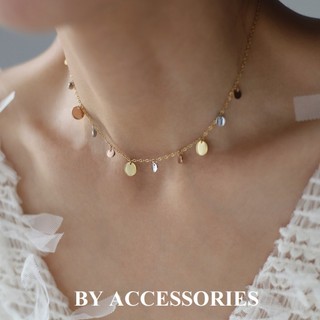 Dây chuyền choker nữ titan sequin xích phối mặt tròn to nhỏ 3 màu mạ vàng không gỉ WN2632 BY ACCESSORIES